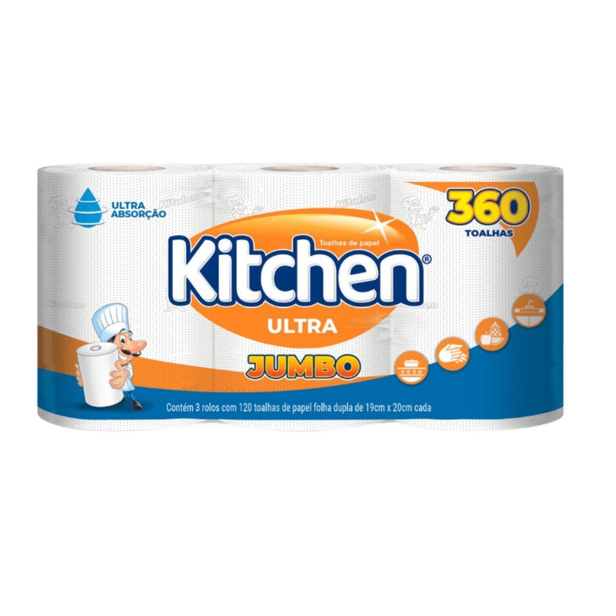 Toalha de Papel KITCHEN Jumbo com 3 Unidades 360 Toalhas