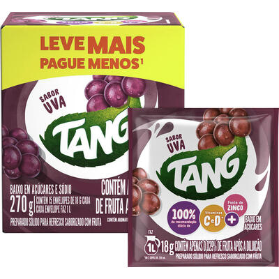 Kit Refresco em Pó Tang 270g -  Com 15 Unidades de 18g - Uva