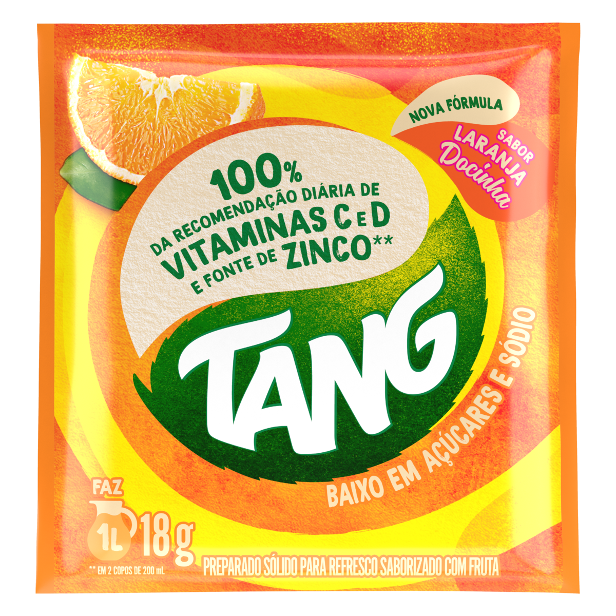 Refresco em Pó Laranja Docinha Tang Pacote 18g