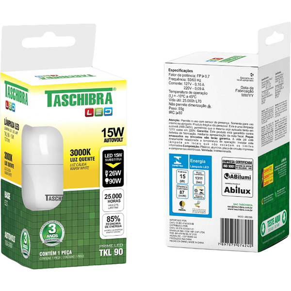 Lâmpada Taschibra LED - 15W - TKL 90 - 3000K