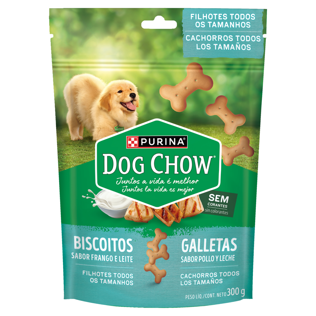 Petisco DOG CHOW para Cães Biscoito Frango e Leite para Filhotes 300g