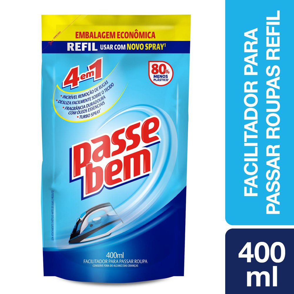 Facilitador de Passar Roupas Passe Bem 4 em 1 Refil 400ml