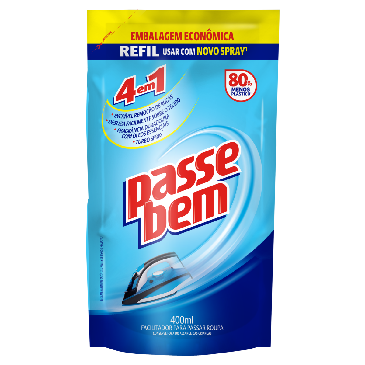 Facilitador de Passar Roupas Passe Bem 4 em 1 Refil 400ml
