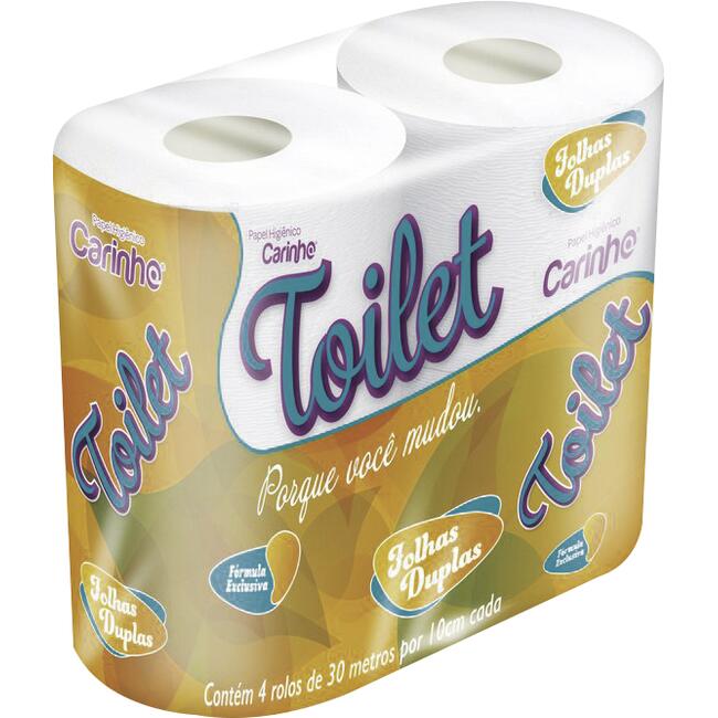 Papel Higiênico Carinho Toilet Folha Dupla - 30m 4 rolos