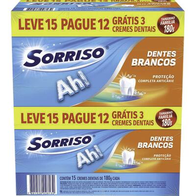Creme Dental Sorriso Dentes Brancos 15x180g