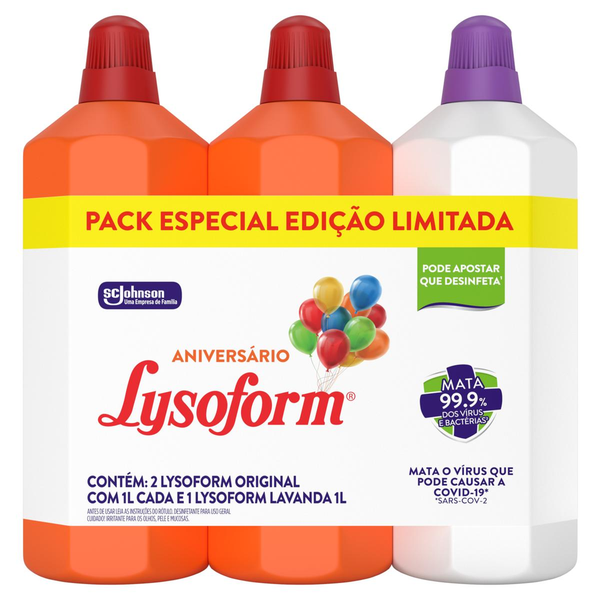 Desinfetante LYSOFORM Original + Lavanda com 3 unidades 1l cada Pack Especial Edição Limitada