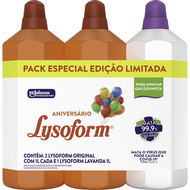 Desinfetante LYSOFORM Original + Lavanda com 3 unidades 1l cada Pack Especial Edição Limitada