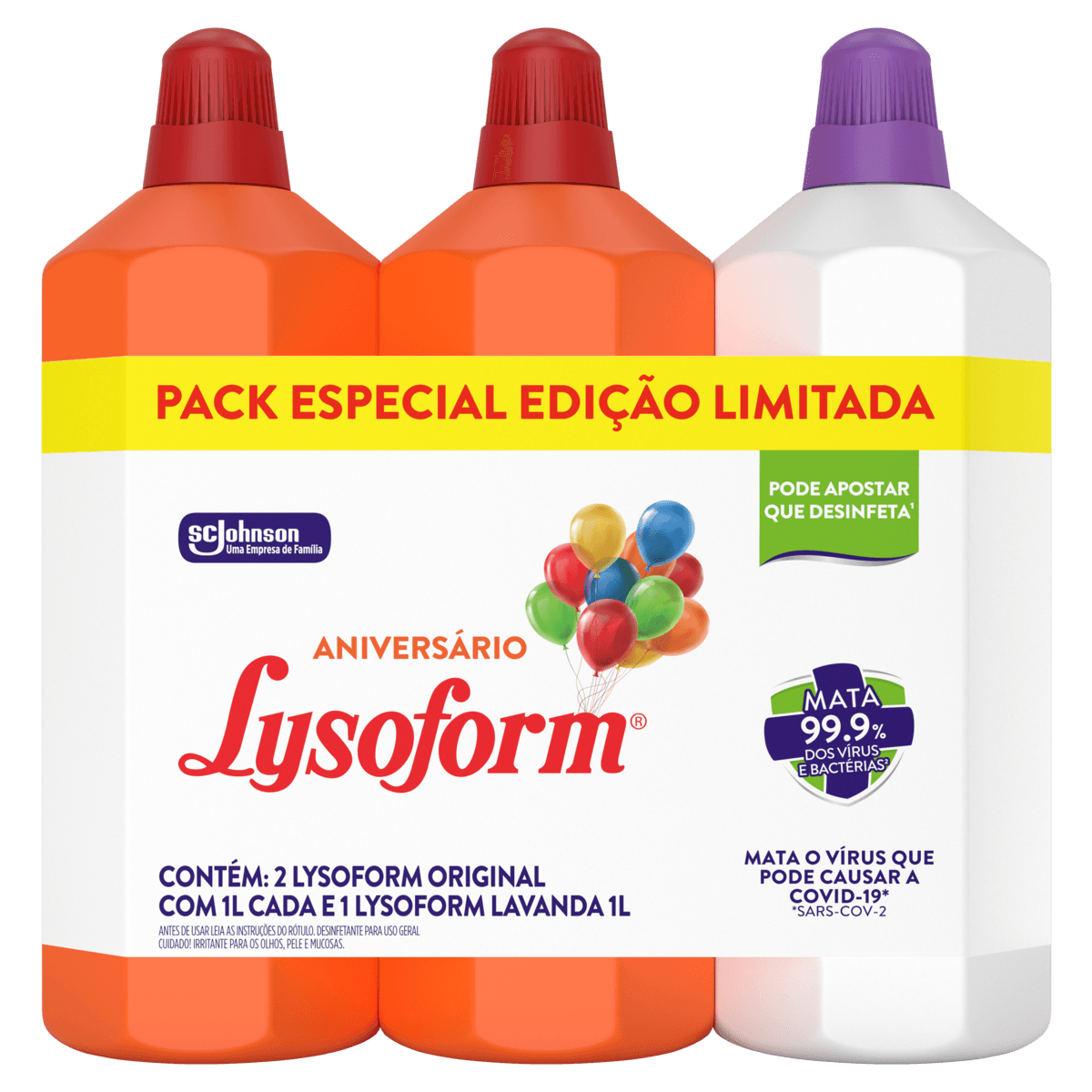 Desinfetante LYSOFORM Original + Lavanda com 3 unidades 1l cada Pack Especial Edição Limitada