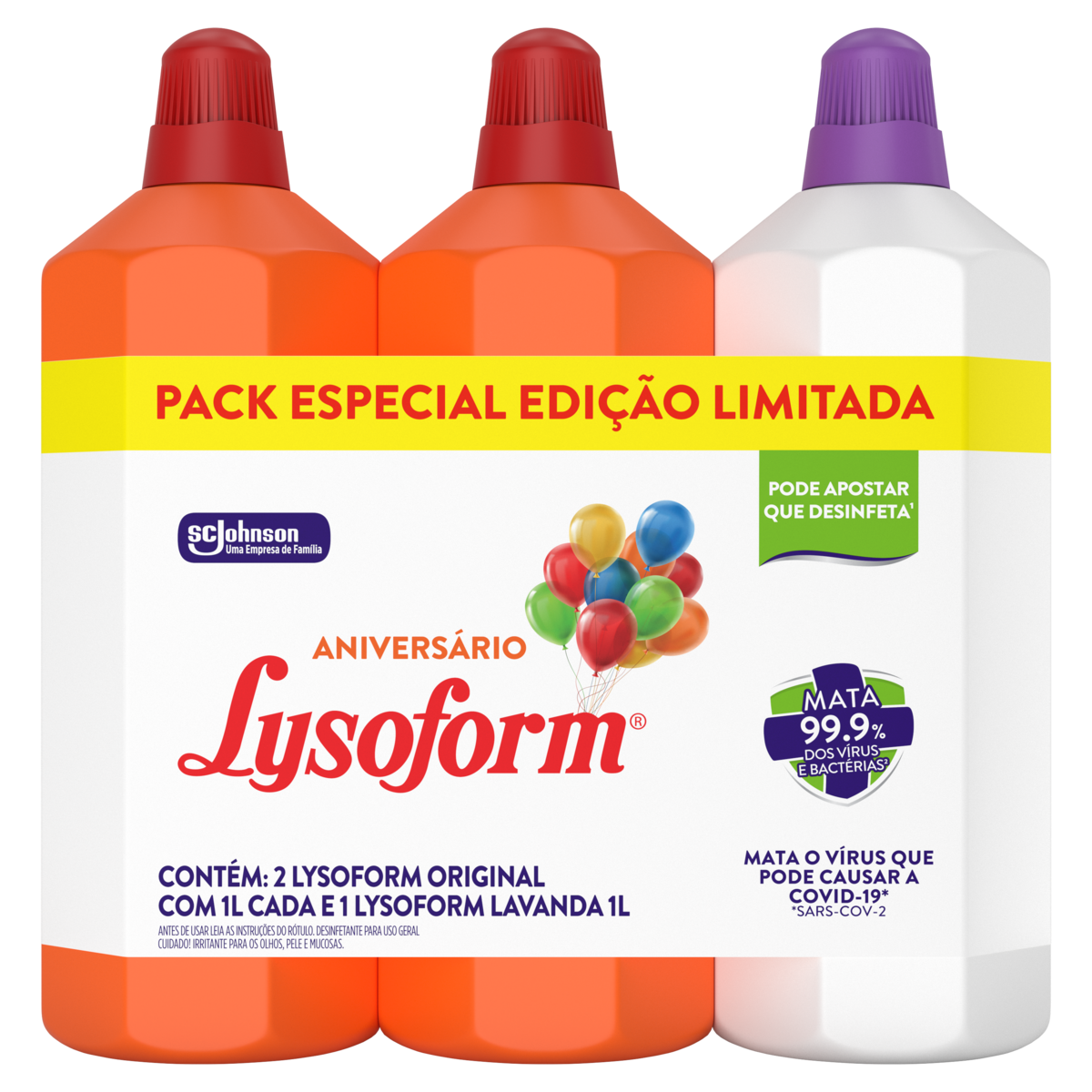 Desinfetante LYSOFORM Original + Lavanda com 3 unidades 1l cada Pack Especial Edição Limitada