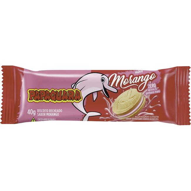 Biscoito Recheado Papaguara Morango 40g