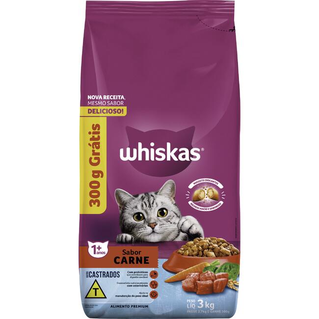 Alimento para Gatos Whiskas Castrados Carne 3kg