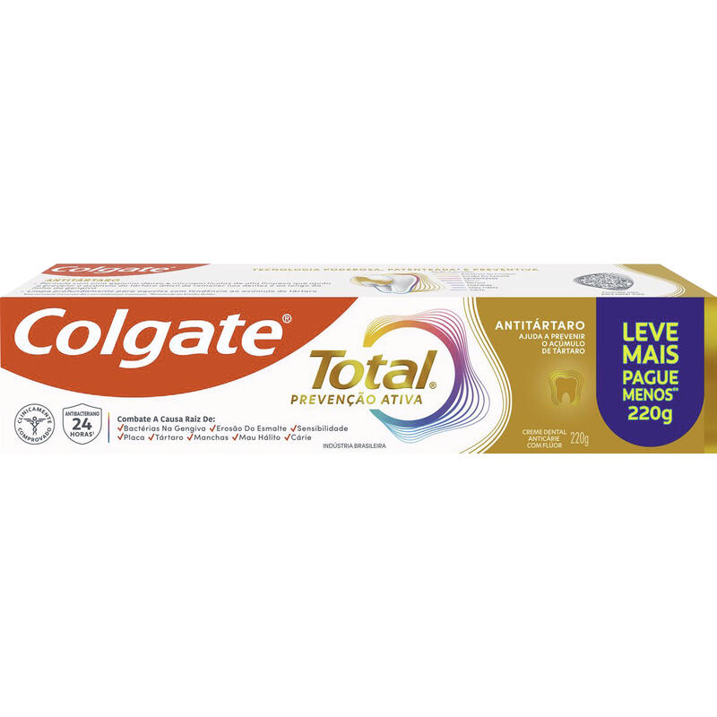 Creme Dental Colgate Total Antitártaro, Anticárie com Flúor 220g