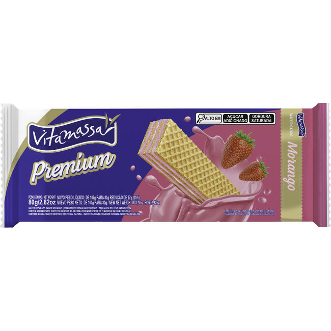 Biscoito Wafer Vitamassa Premium Morango 80g