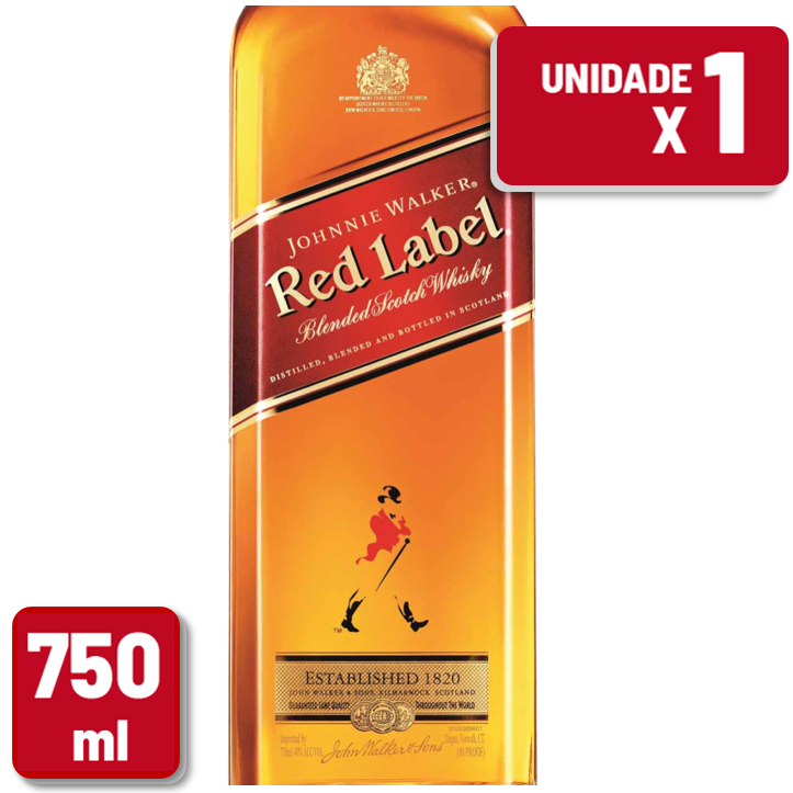 Whisky Johnnie Walker Red Label Garrafa Vidro 750ml