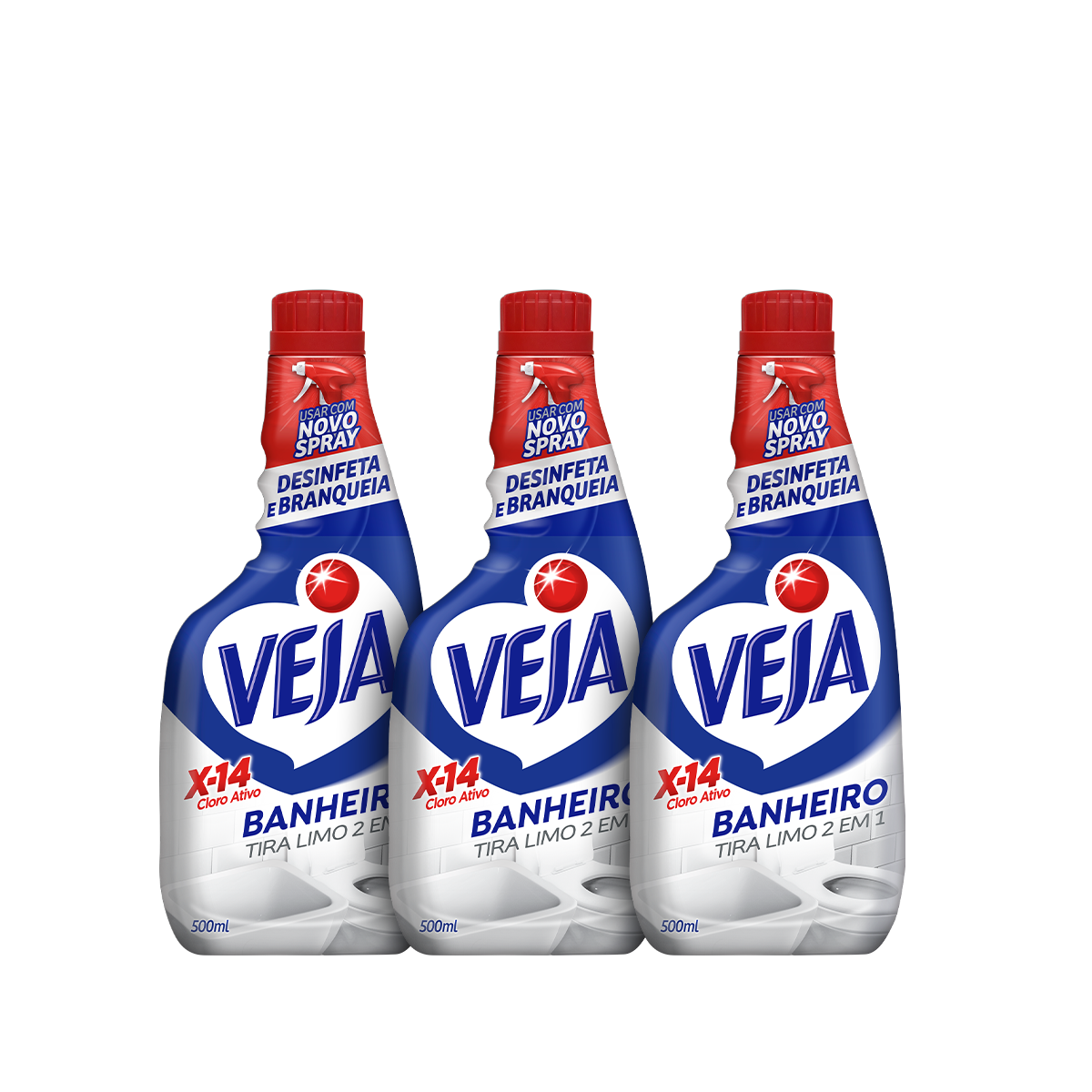Kit Veja Banheiro com 3 Spray Tira Limo Veja Banheiro X14 500ml Refil