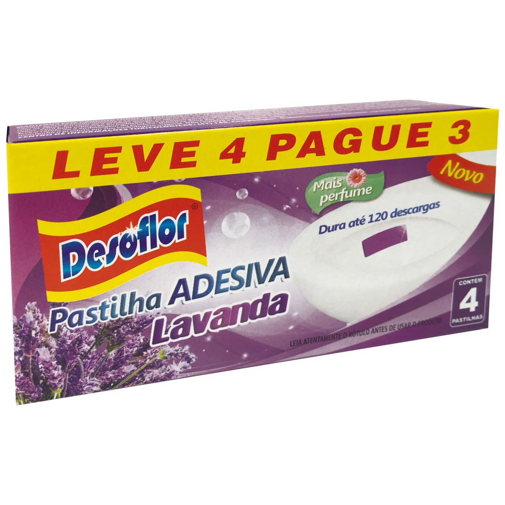 Pastilha Adesiva Sanitária Desoflor Lavanda Leve 4 Pague 3 Unidades