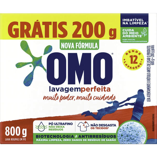 Lava Roupas em Pó Omo Lavagem Perfeita LV 800g PG 600g