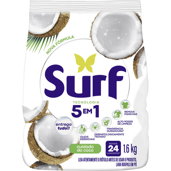 Sabão em pó 5 em 1 Surf Cuidado do coco 1,6 kg