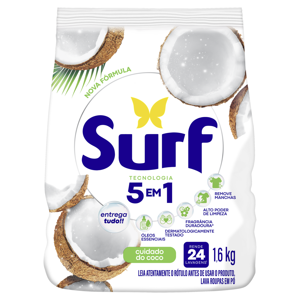 Sabão em pó 5 em 1 Surf Cuidado do coco 1,6 kg