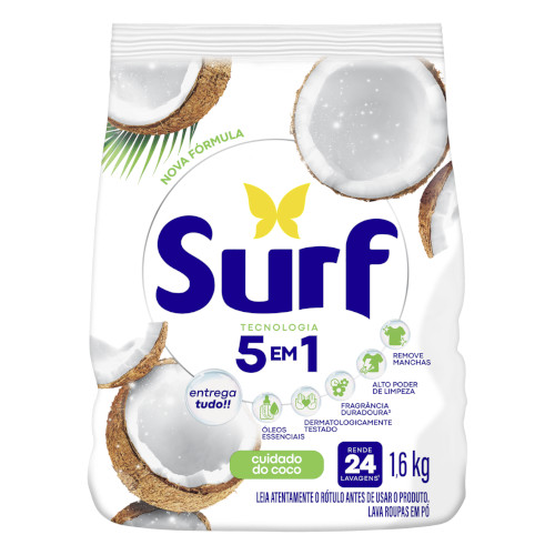 Sabão em pó 5 em 1 Surf Cuidado do coco 1,6 kg