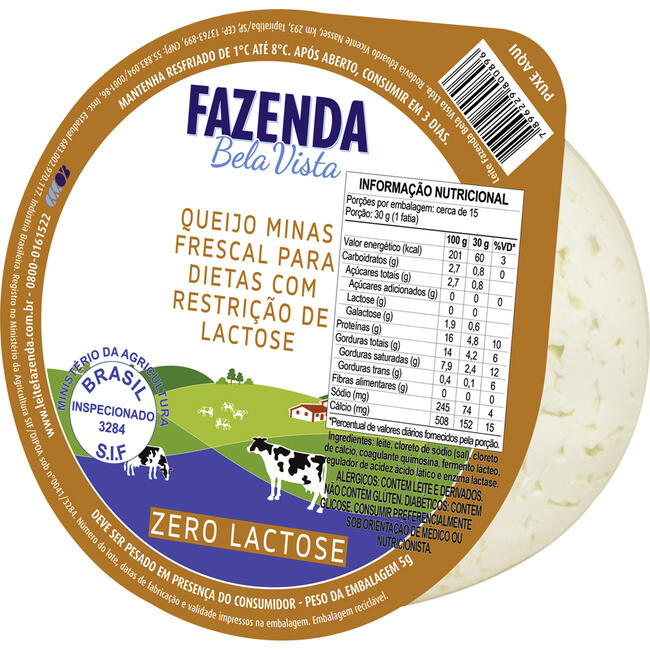Queijo Minas Frescal Fazenda Bela Vista Zero Lactose Preço por kg na peça