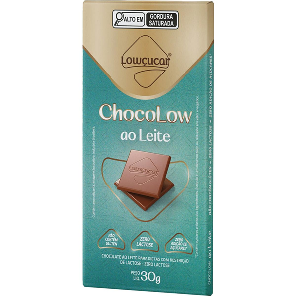 Chocolate  Lowçucar 30g - Chocolow - Zero Açúcar - Ao Leite