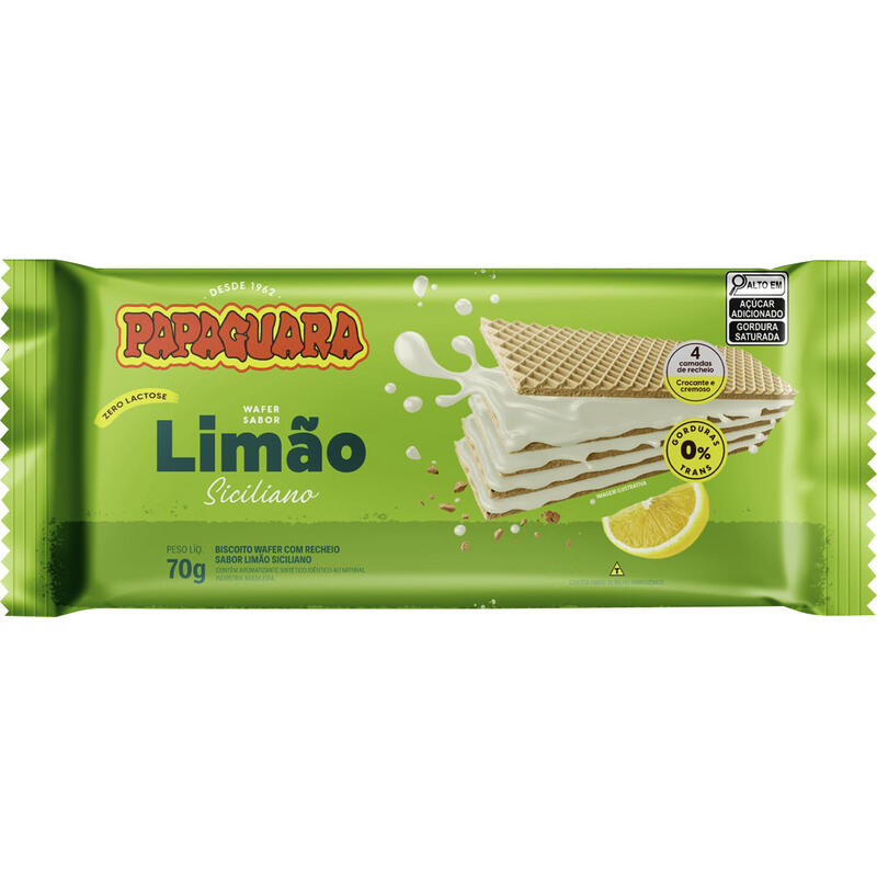 Biscoito Wafer Papaguara Limão 70g