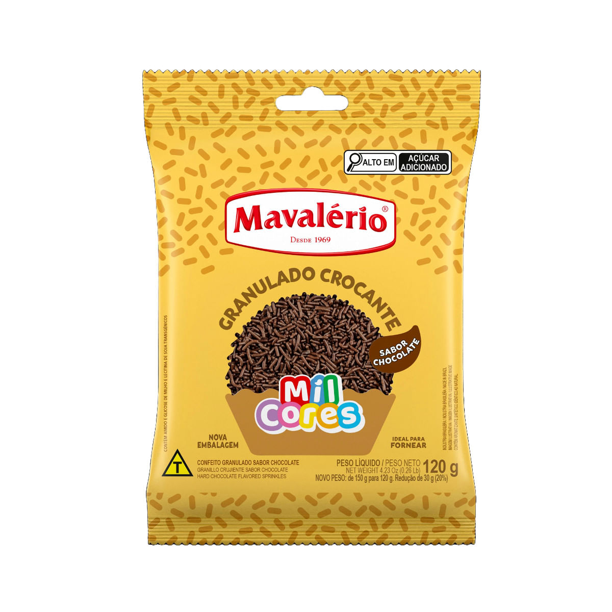 Confeito MIL CORES Mavalério Granulado Crocante Chocolate 120g