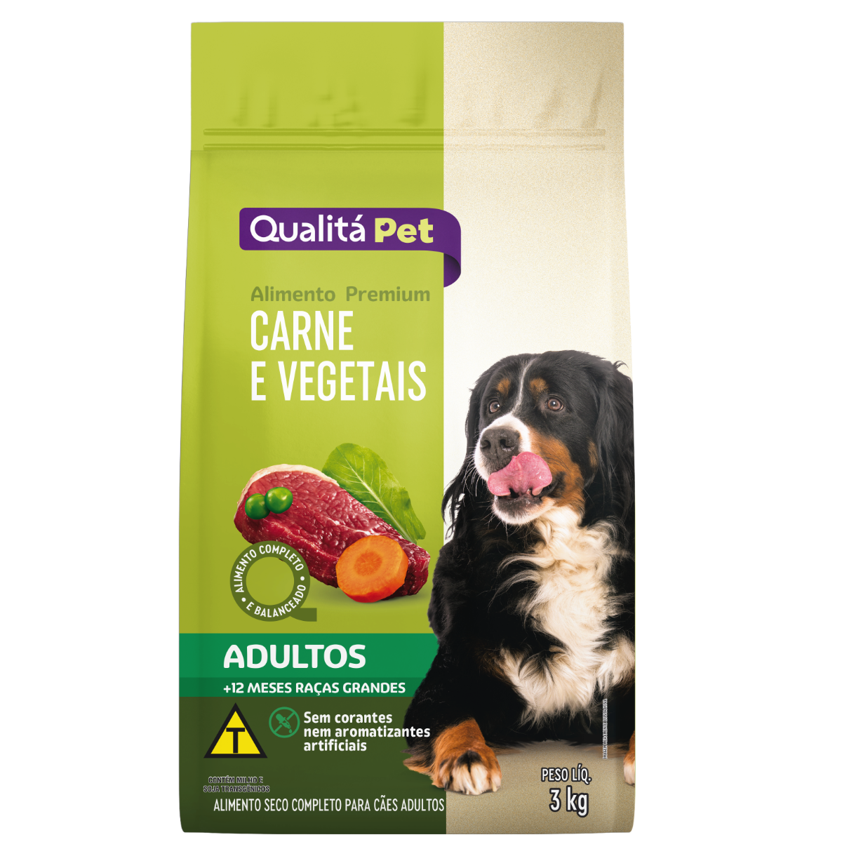 Ração Para Cães Grande Porte QUALITÁ Sabor Carne e Vegetais Adulto 3kg