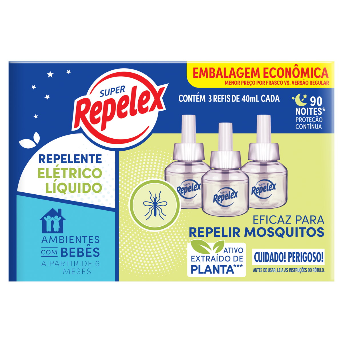 Repelente Líquido Elétrico 90 Noites Repelex Caixa 3 Unidades 40ml Cada Refil
