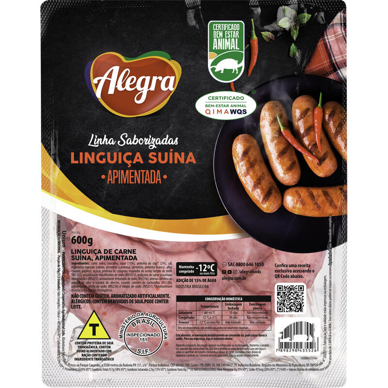 Linguiça Suína Alegra Cong Apimentada 600g