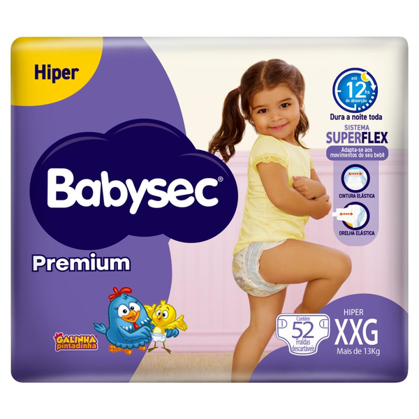 Fralda Babysec Premium Hiper Tam. XXG - Com 52 Fraldas