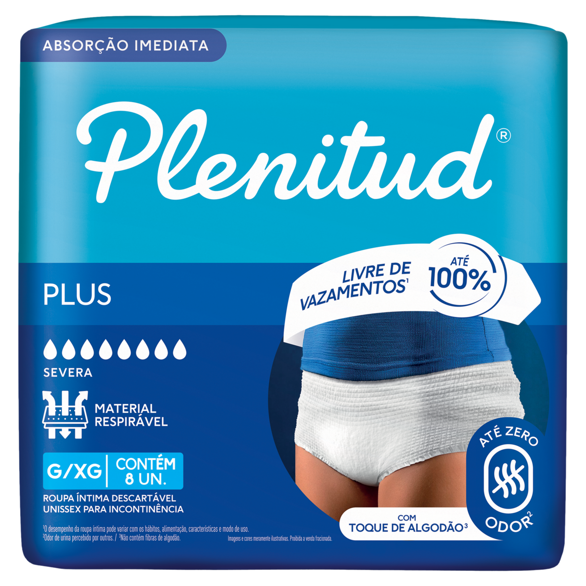 Roupa Íntima Descartável Unissex Plenitud Plus G/XG Pacote 8 Unidades