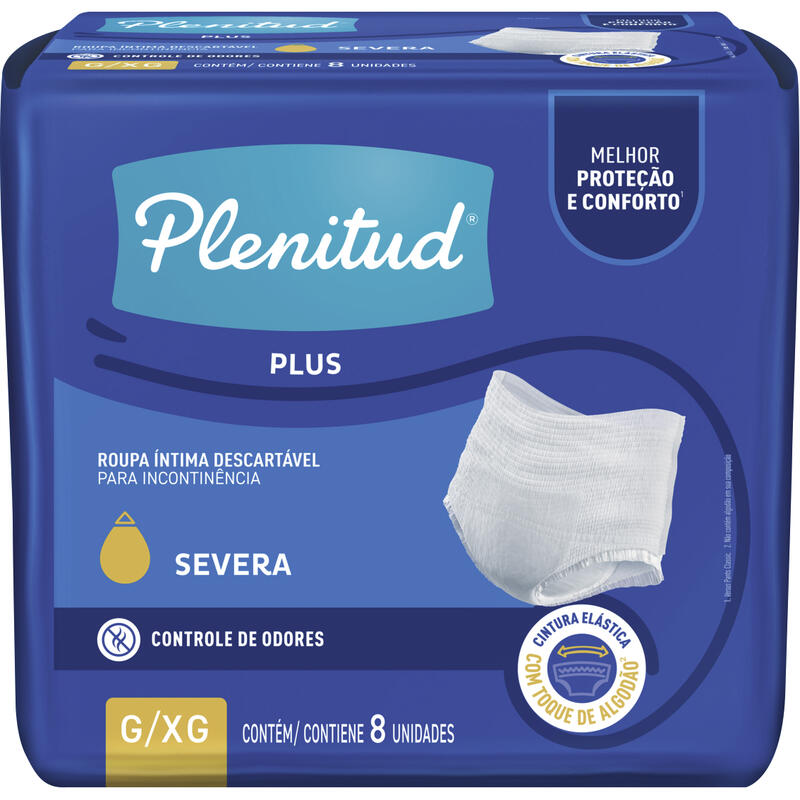 Roupa Íntima Descartável Unissex Plenitud Plus G/XG Pacote 8 Unidades