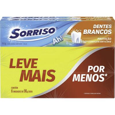 Creme Dental Sorriso Dentes Brancos 6x90g