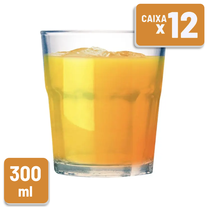 Copo de Vidro Tuff Baixo 300ml Caixa c/ 12 Un
