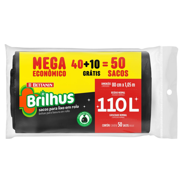 Saco para Lixo Brilhus  110 Litros - Rolo - Mega - Ref. BT2095