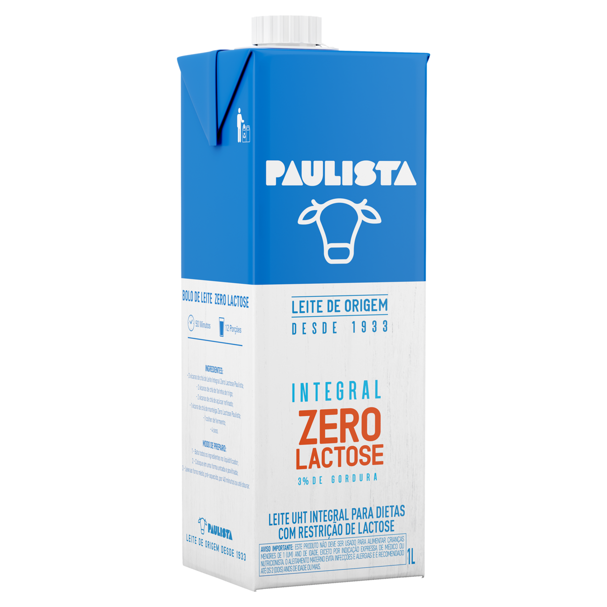 Leite UHT Integral Zero Lactose Paulista Caixa com Tampa 1l