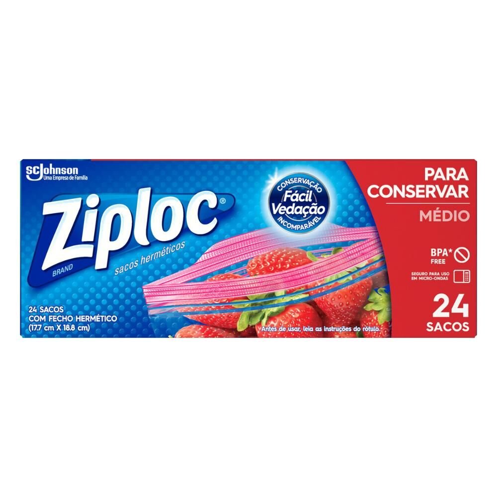 Saco Hermético ZIPLOC com 24 Unidades Médio