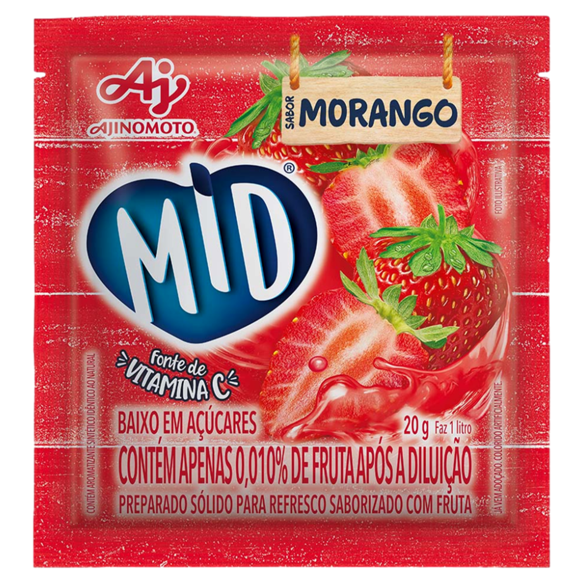 Refresco em Pó Morango Mid Pacote 20g