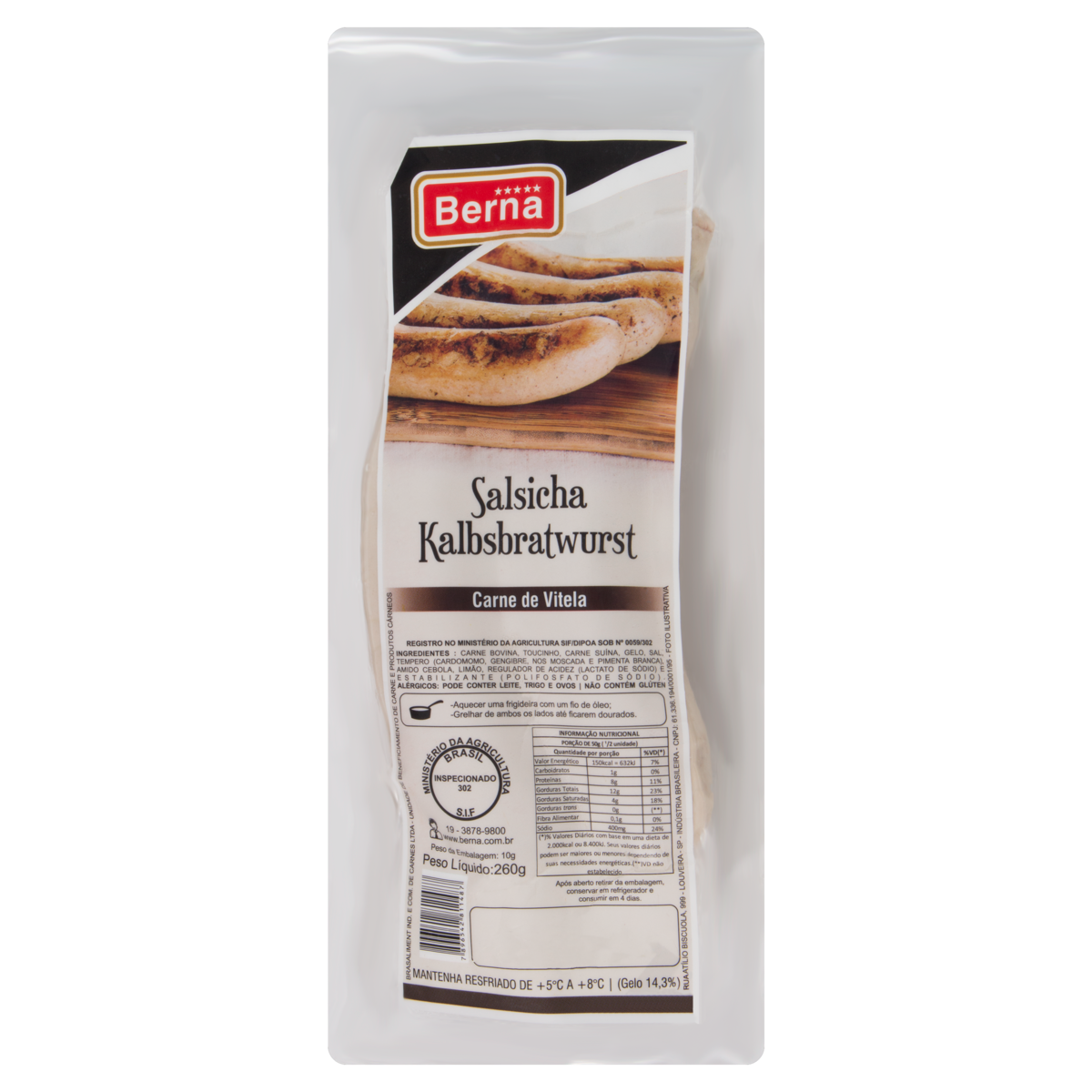 Salsicha BERNA Vitela e Suína Kalbsbratwurst 260g