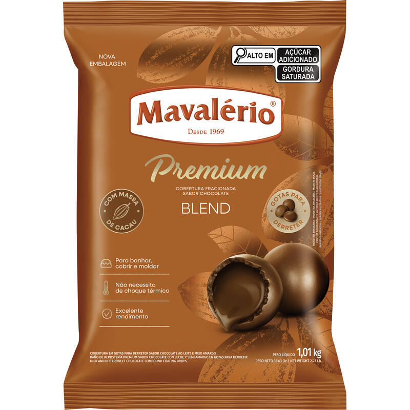 Cobertura de Chocolate Gotas Mavalério Prem Blend 1,01kg