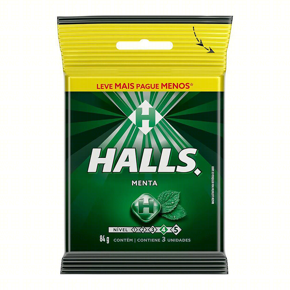 Bala Menta com 3 Unidades HALLS Pacote 84g