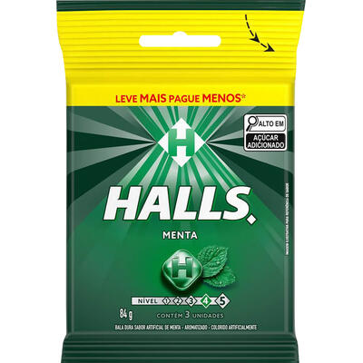 Bala Menta com 3 Unidades HALLS Pacote 84g