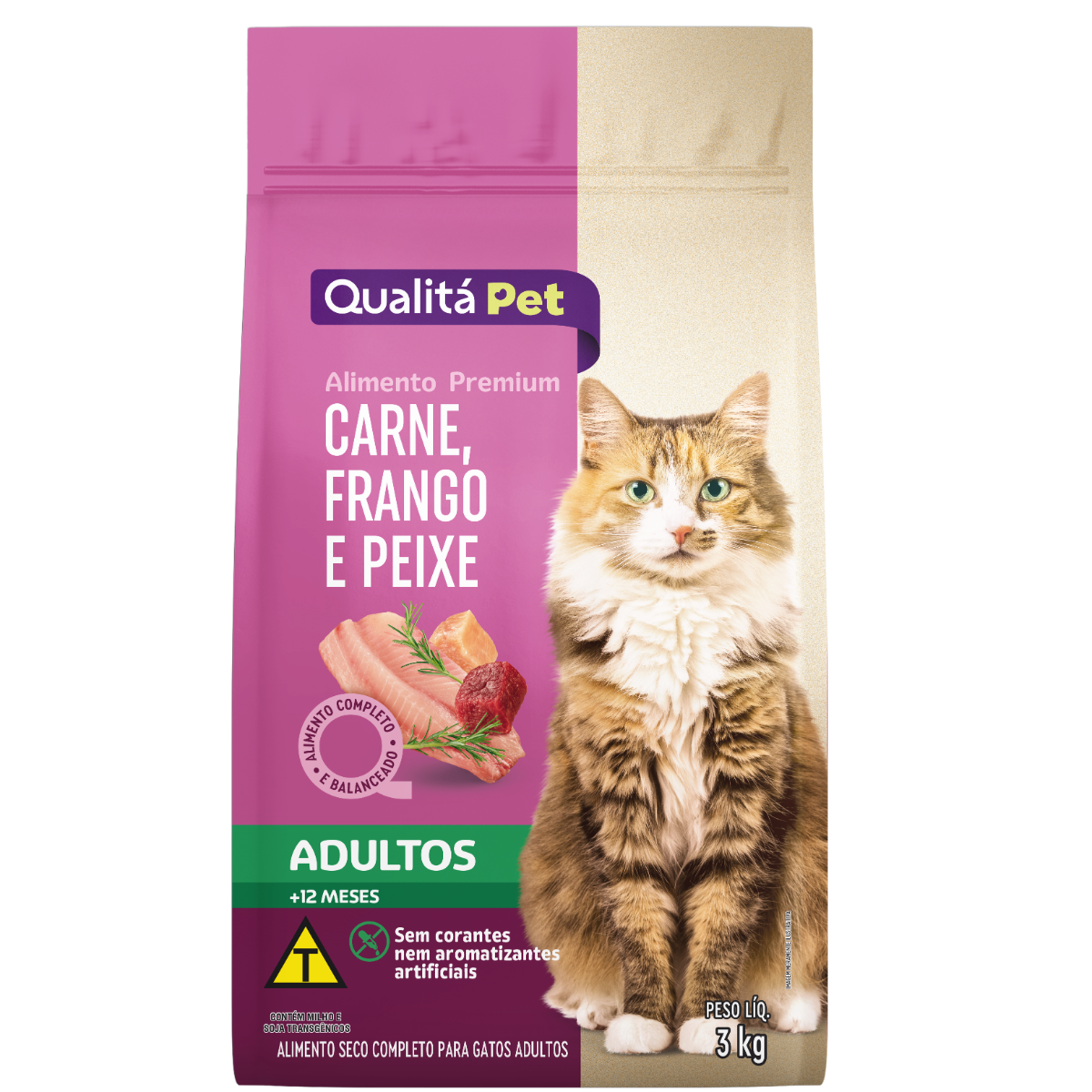 Ração para Gatos Adulto Sabor Carne, Frango e Peixe QUALITÁ 3kg