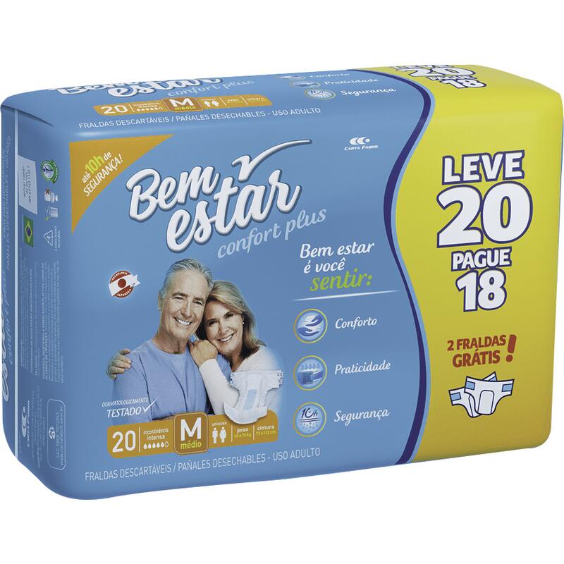 Fralda Geriátrica Bem Estar Confort Plus M 20 un