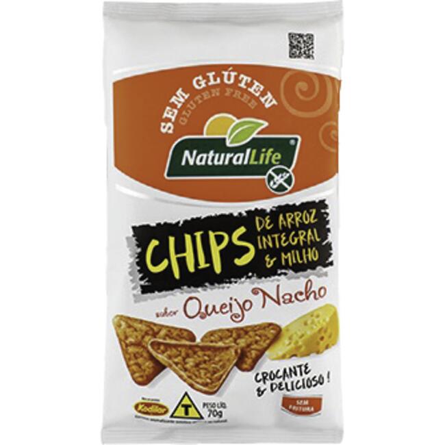 Chips de Arroz Integral e Milho Kodilar Queijo Nacho 70g