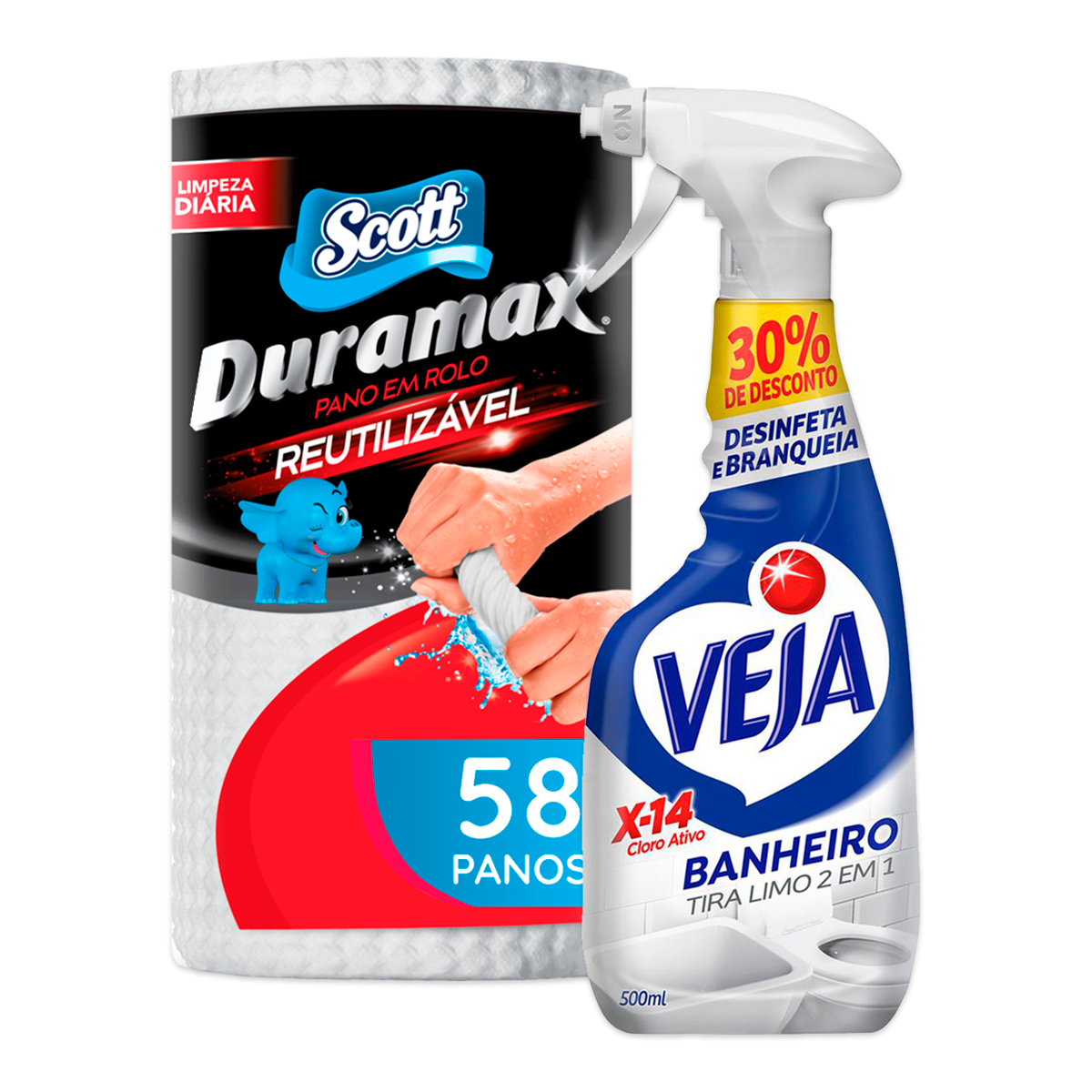 Kit Duramax + Veja Tira Lima Banheiro Cloro Spray Gatilho
