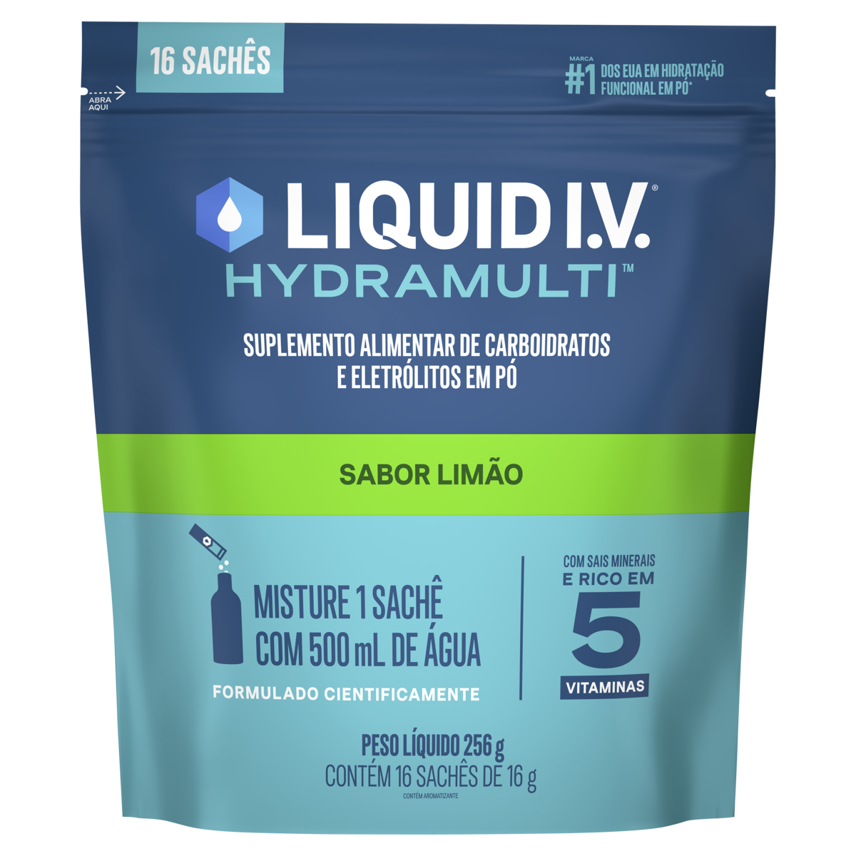 Suplemento Alimentar Pó Limão Liquid I.V. Hydramulti Pouch 256g 16 Unidades