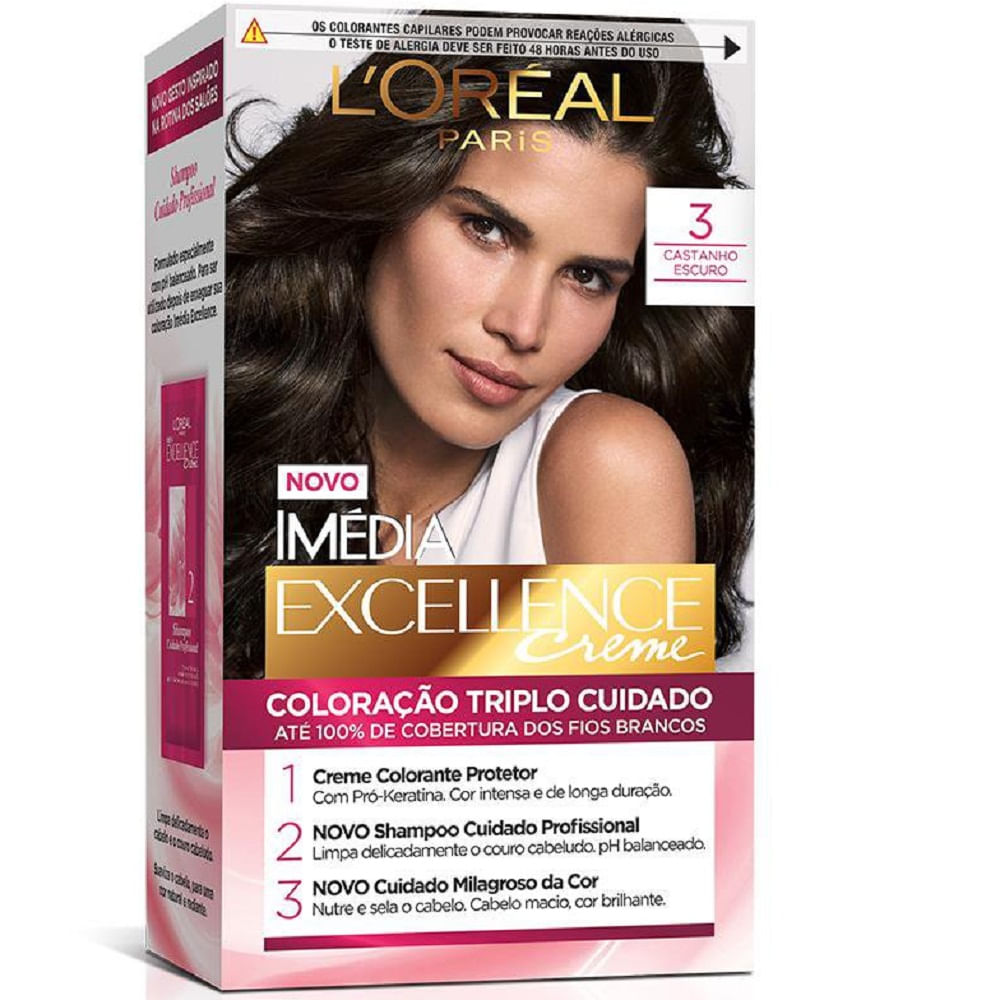 Tintura Permanente Imédia Excellence L’oréal Paris 3.0 Castanho Escuro
